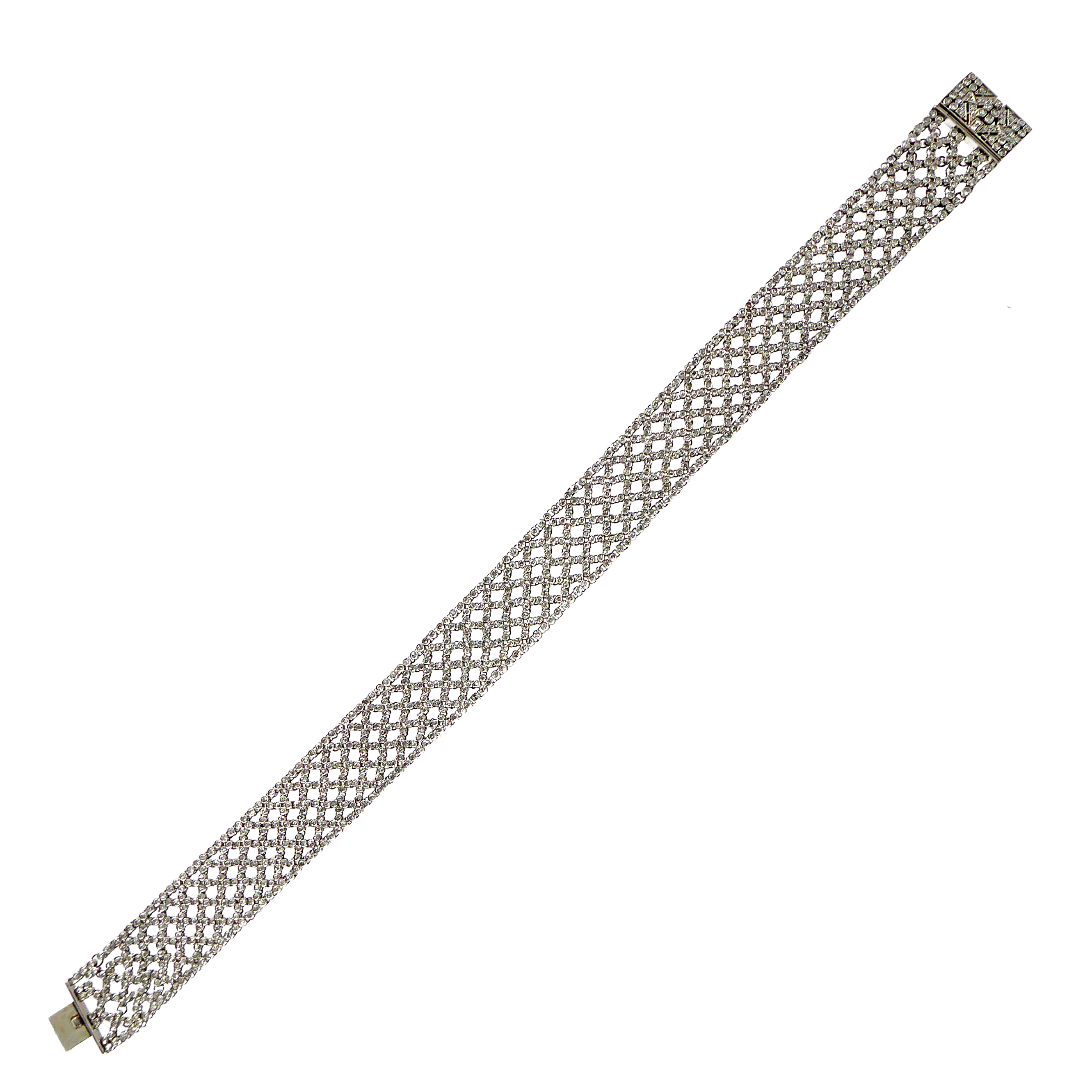 Early Art Deco diamond and platinum choker necklace by Chiappe, Genoa c.1920, the flexible choker of openwork lattice design,